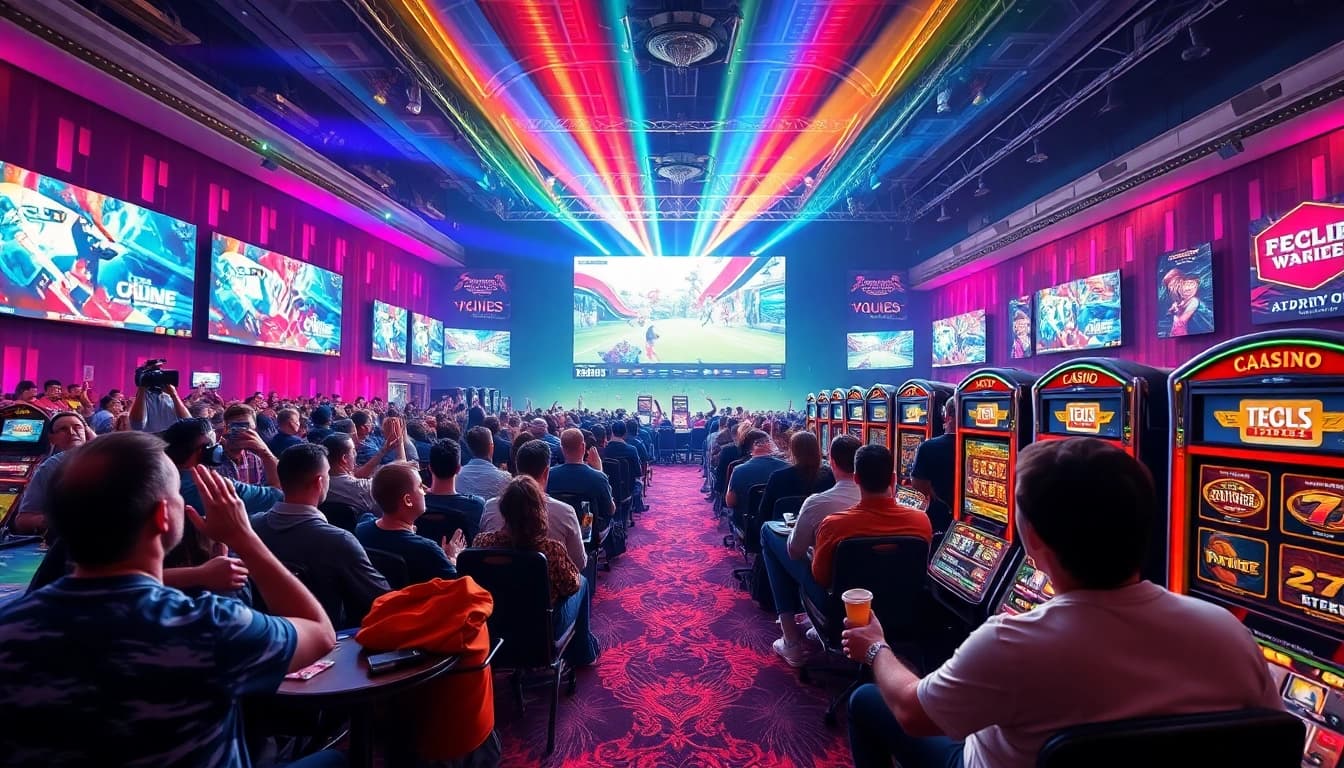 Exciting esports event showcasing Trực tiếp Esport with fans cheering and gambling elements.