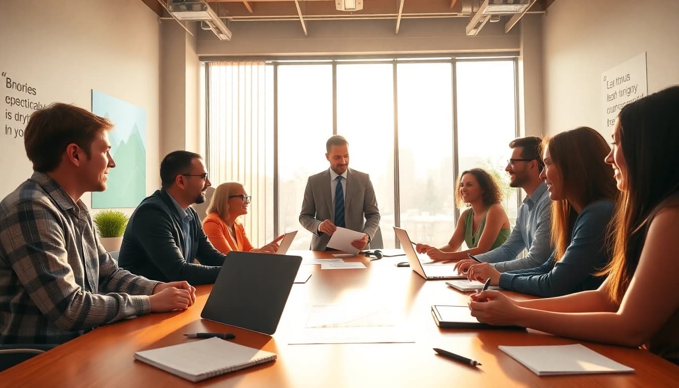 Engaged business coach los Angeles guiding a diverse team in a collaborative session.