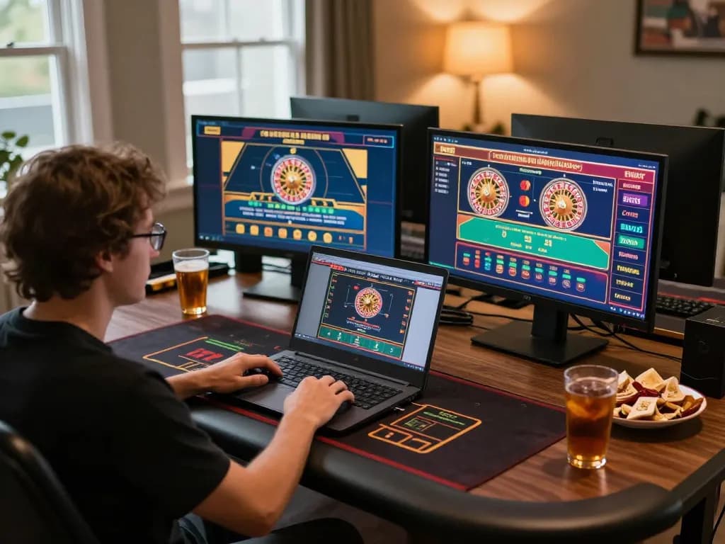 Engaging online gaming experience at RR88 with a player on a laptop immersed in live dealer games.