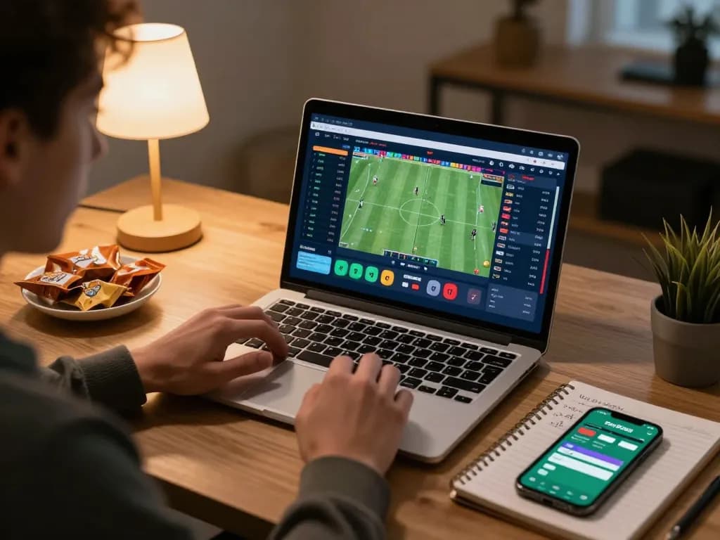 Engaging scene of a person analyzing odds and betting options on 388bet for an online sports event.