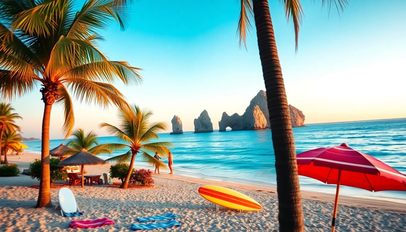 Enjoying the vivid beauty of Cabo travel guide 2025 at a stunning sunset beach.