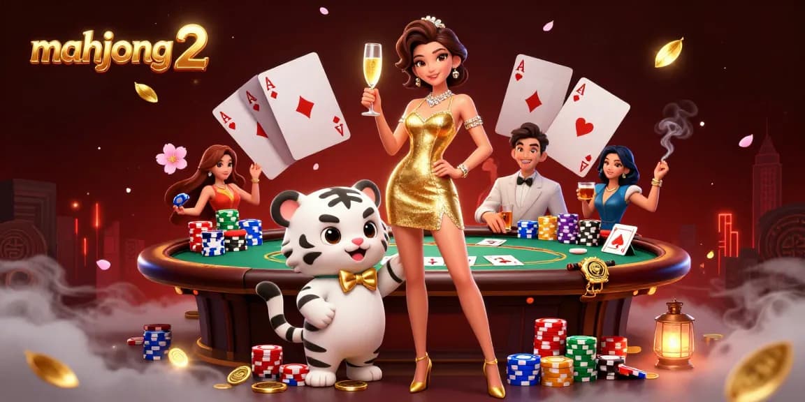 Experience mahjong 2 action with glamorous characters and vibrant casino elements in a lavish scene.