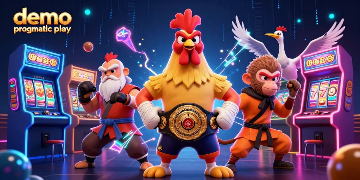 Engage in demo pragmatic play with a vibrant 3D casino scene featuring iconic characters and slot elements.
