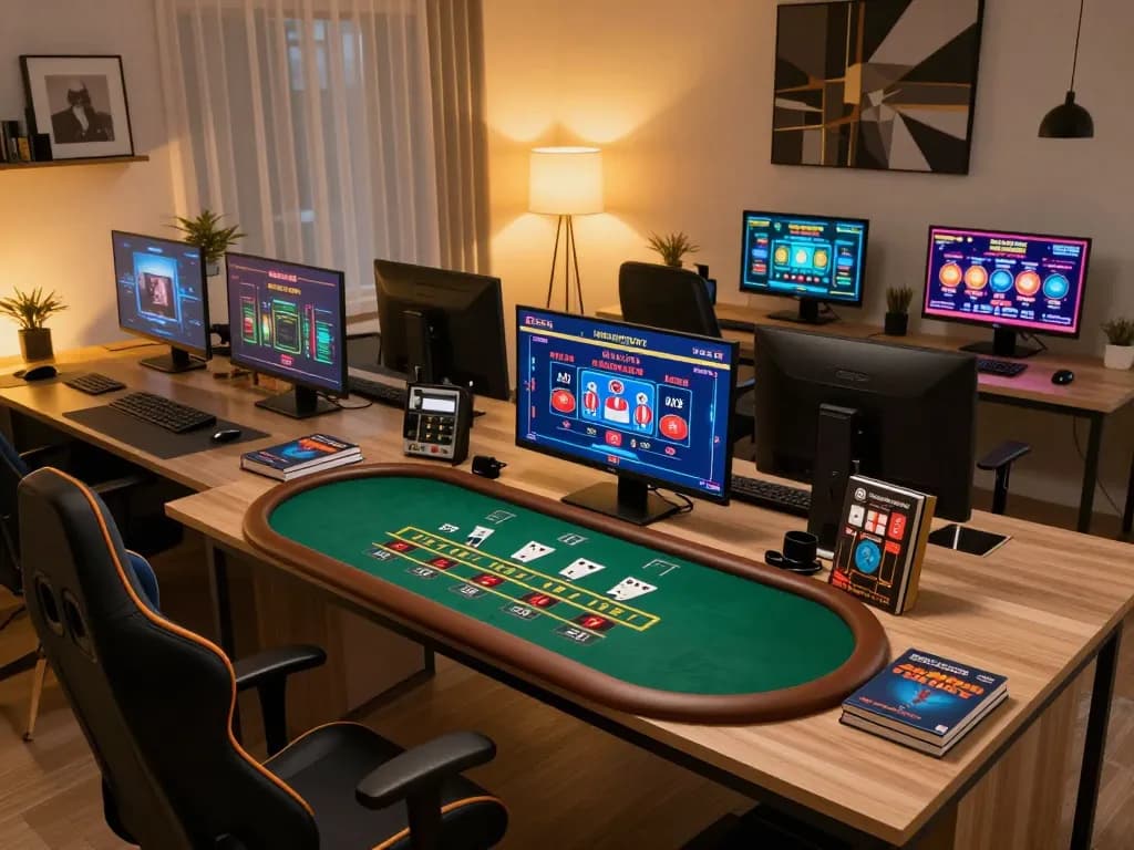 Engaged player exploring 789win hiện đang mở with live dealer blackjack on multiple screens in a cozy setup