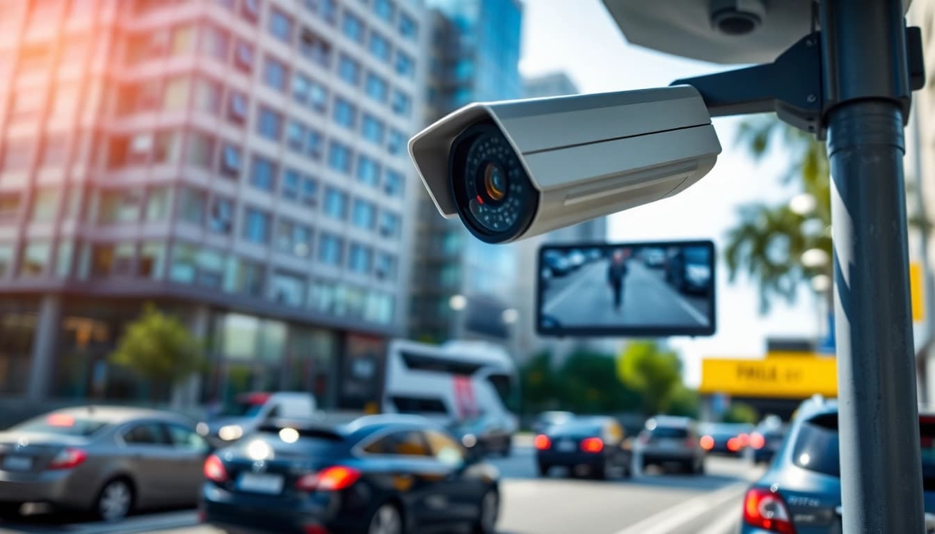 Dynamic automatic license plate recognition system capturing real-time vehicle data on city streets.