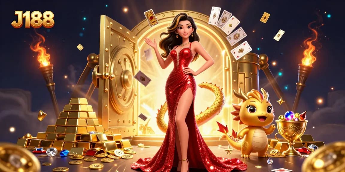 Experience thrilling gaming action at J188 with captivating visuals and vibrant decorations.