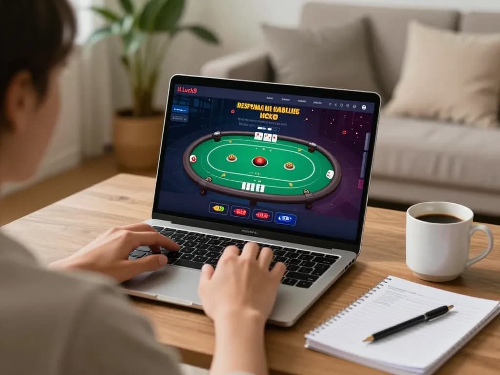 Player engaged in an online casino game on Luck8, showcasing a strategic betting moment in a cozy home environment