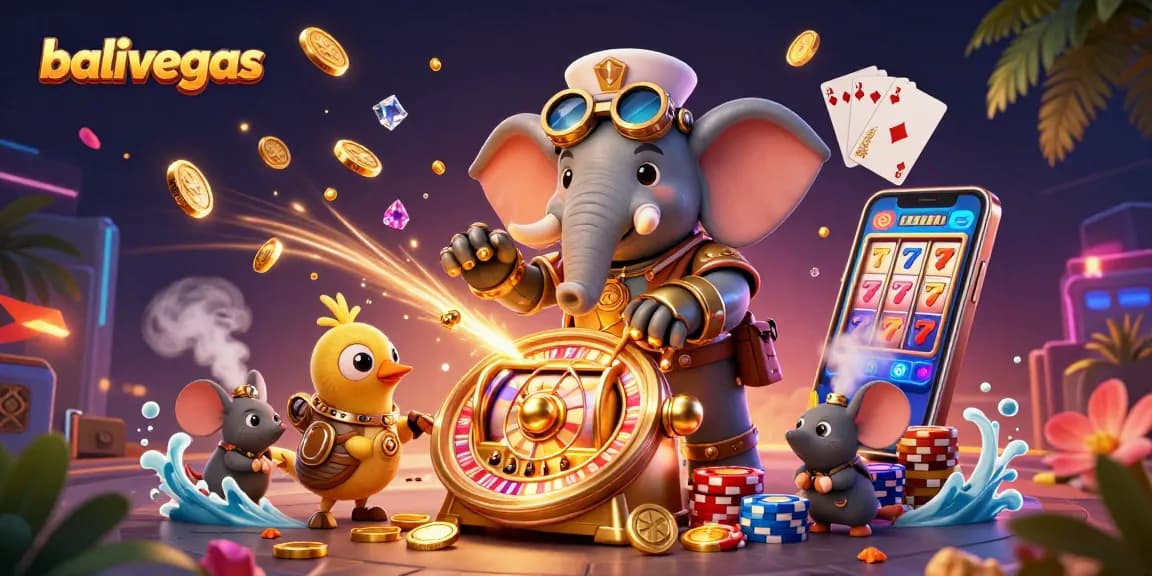 Experience balivegas as the steampunk elephant engineer spins golden slots and wins big!