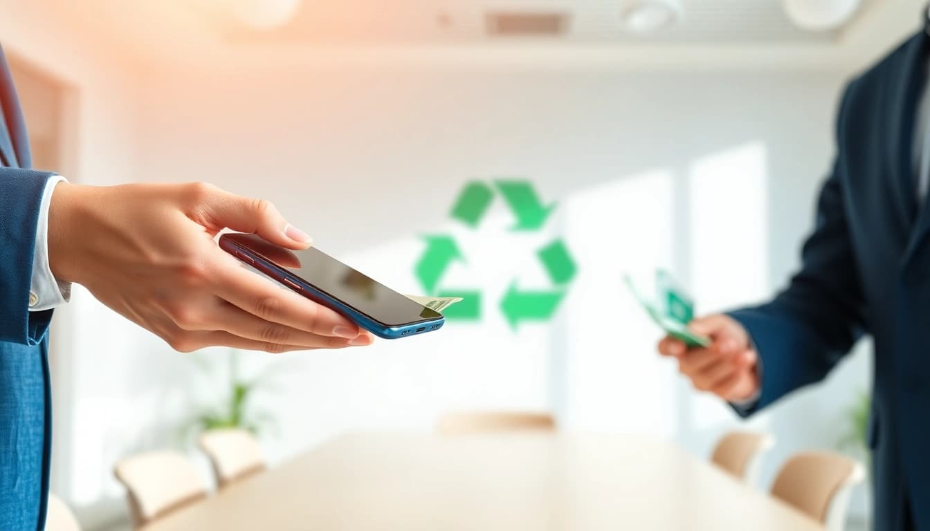 Sell phone today cash during a professional transaction in a modern setting.