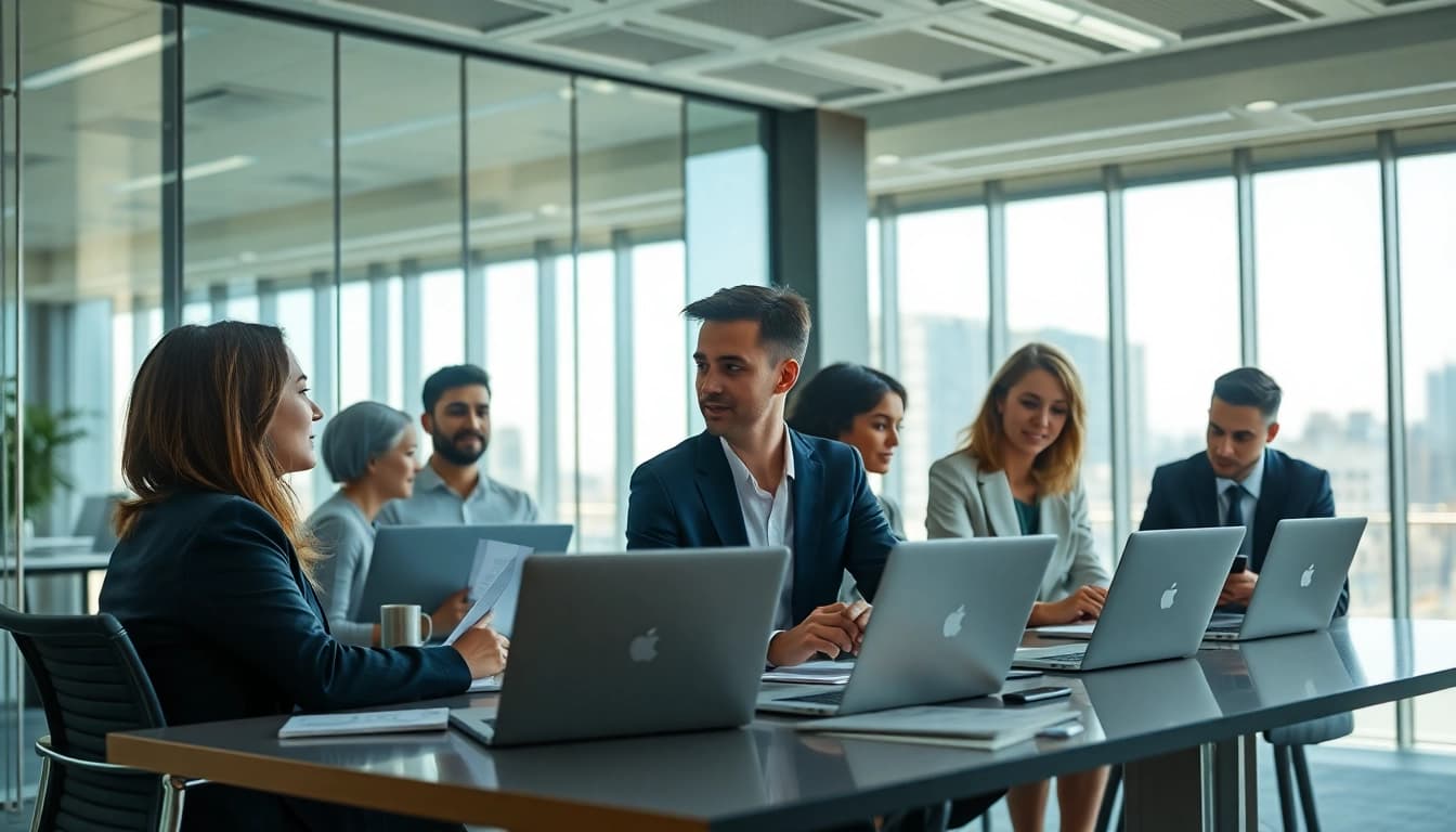 Debt collection UK professionals collaborating in a modern office environment with a focus on teamwork.