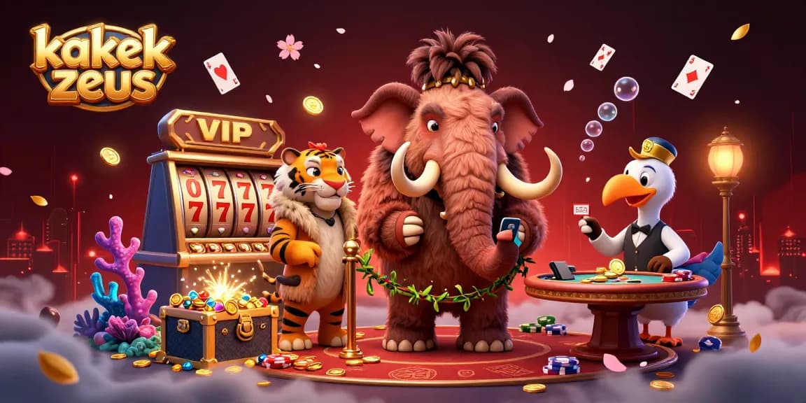 Engage with kakek zeus in a vibrant casino scene featuring exciting slot reels and golden coins.