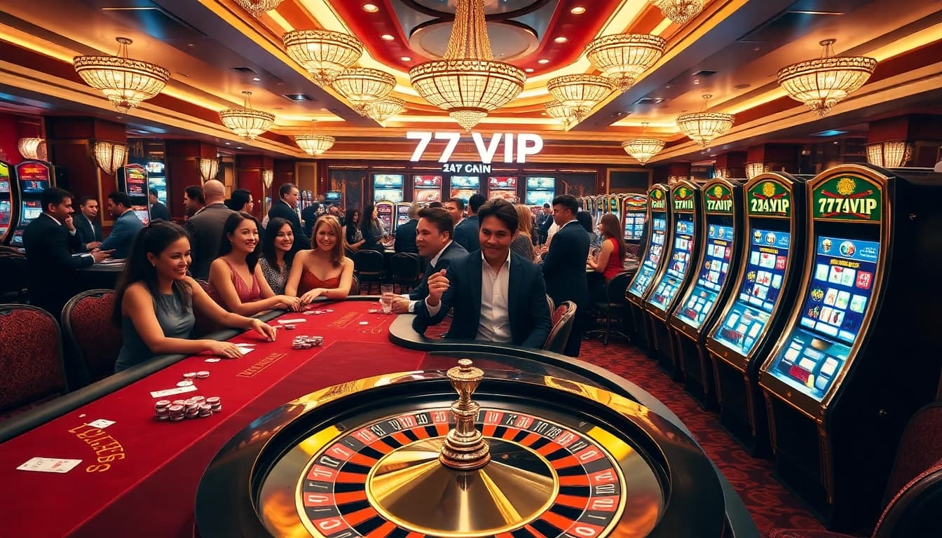 Experience the excitement at 777VIP with luxurious casino visuals showcasing engaging poker and roulette gameplay.