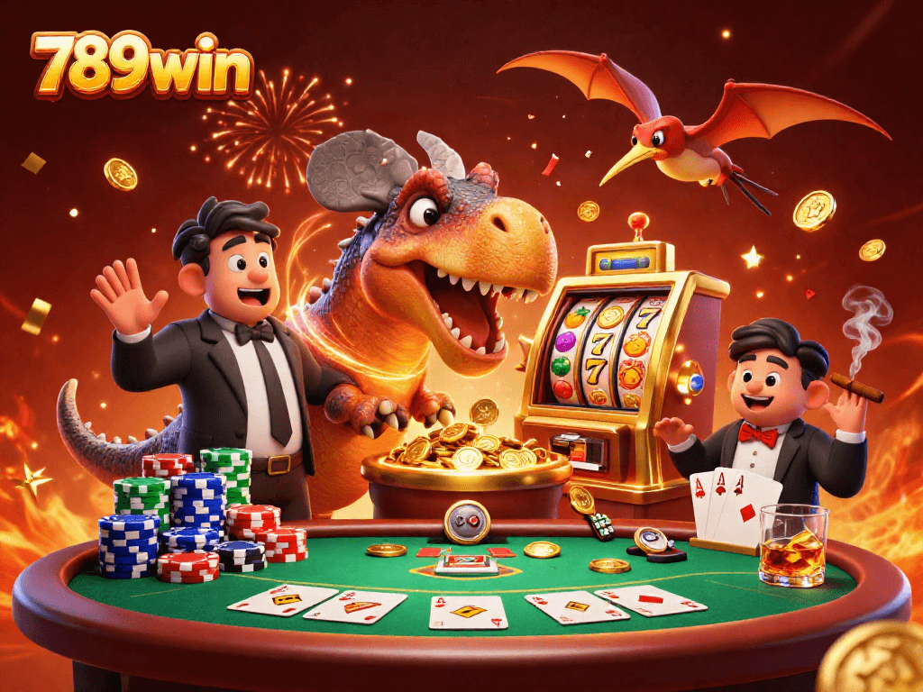 Experience the excitement of 789win with a dinosaur winning at a slot machine!