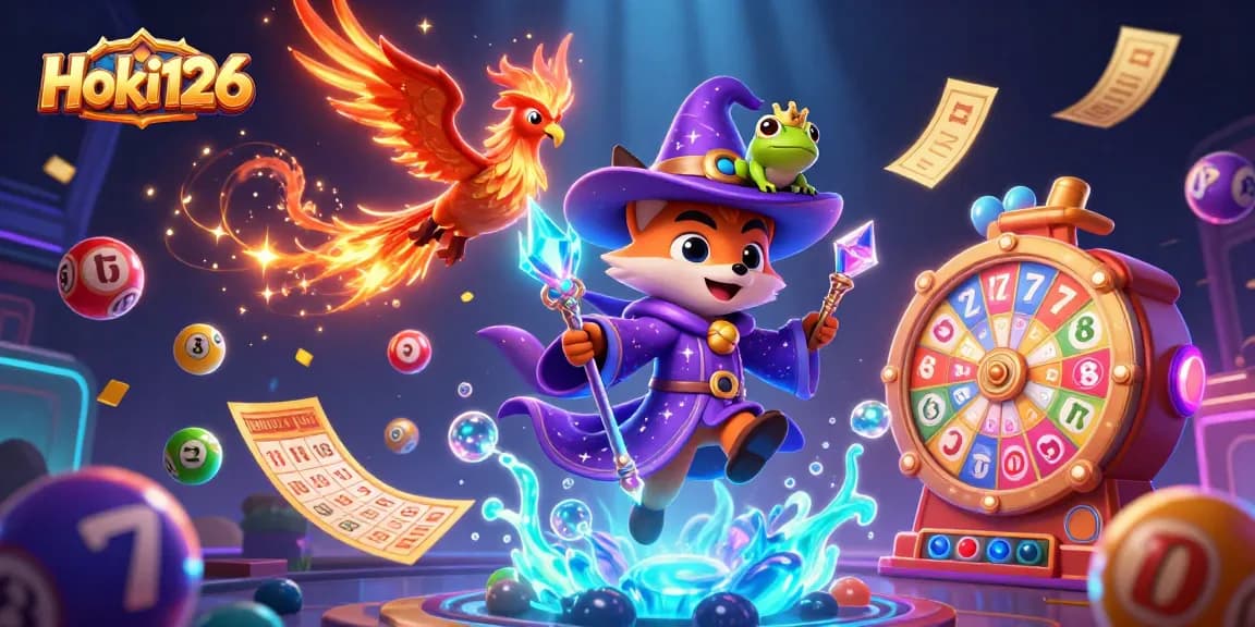 Experience the thrills of Hoki126 with vibrant lottery, slot elements, and magical characters.