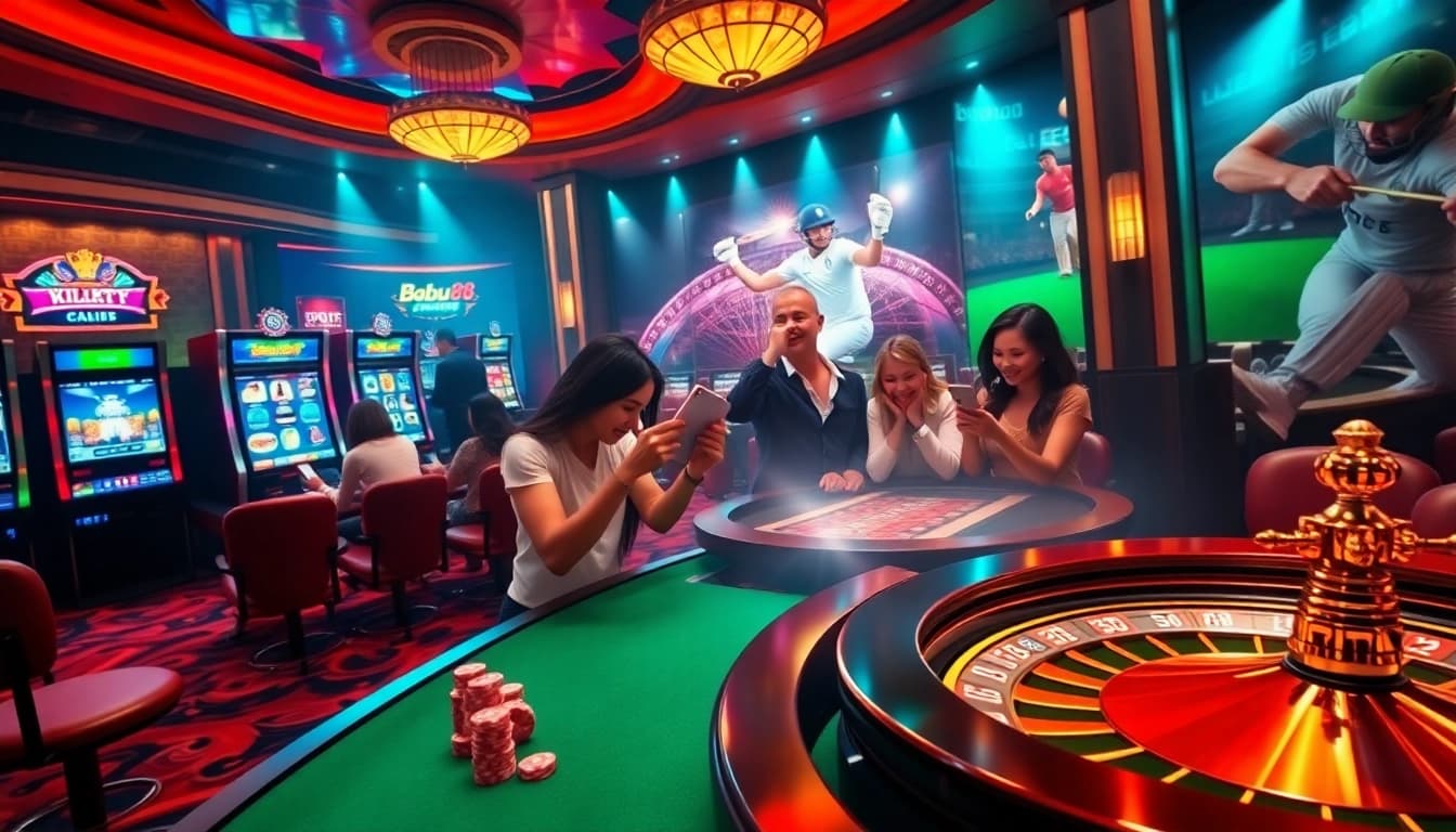 Babu88 online gambling scene featuring vibrant casino tables and interactive betting screens.