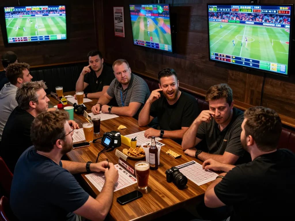 Sports betting at manclub with patrons analyzing odds and enjoying the excitement.
