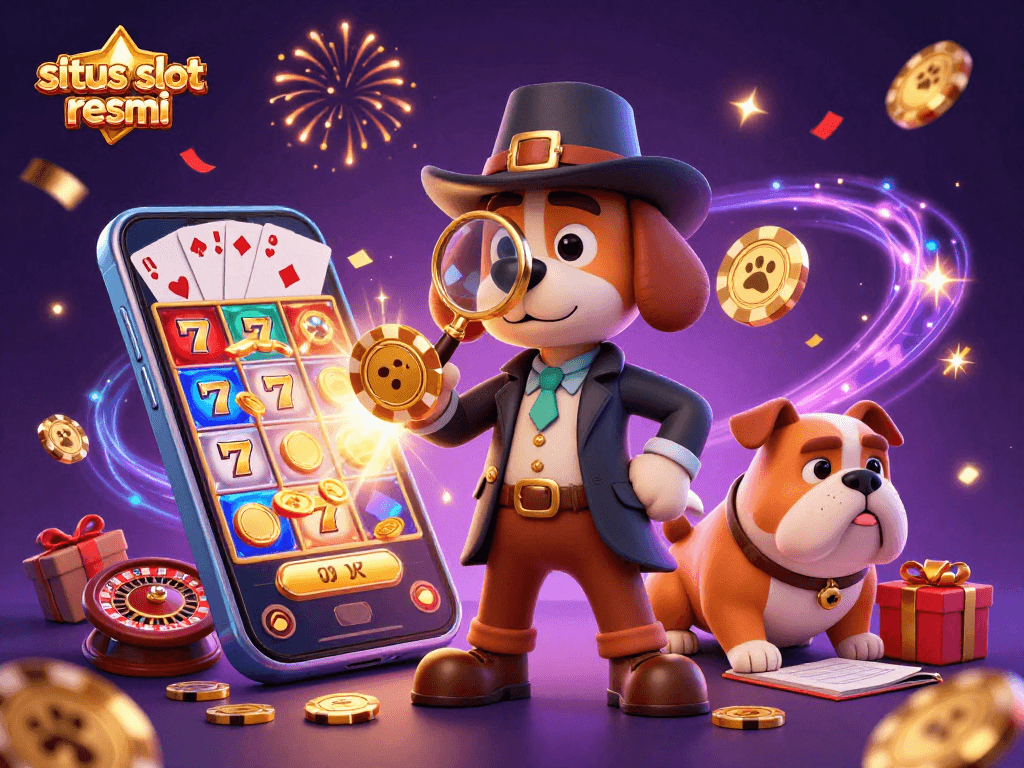 Spin the reels at situs slot resmi with a detective and bulldog uncovering jackpot treasures.