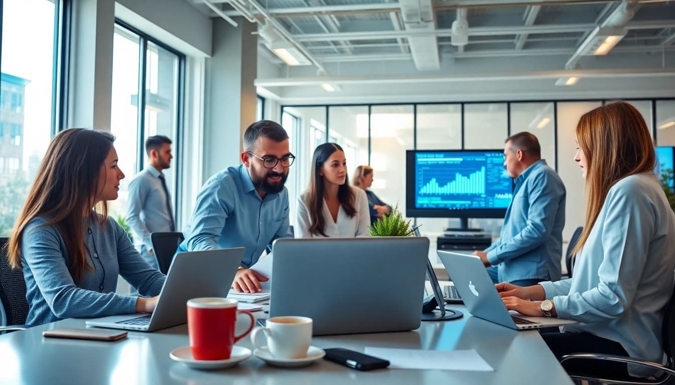 Engaged IT specialists showcasing managed IT services near me in a collaborative office environment.