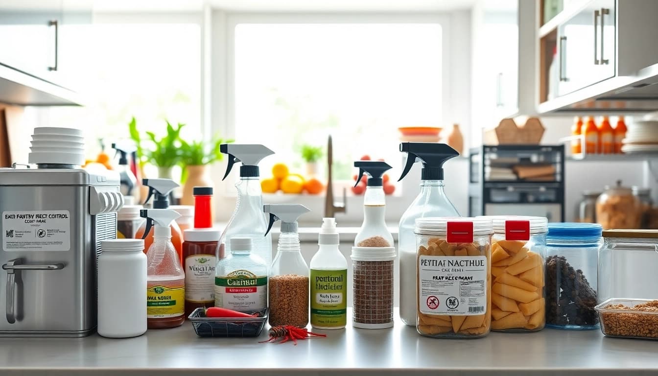 Implement effective pantry insect control using natural sprays and traps in a clean kitchen.