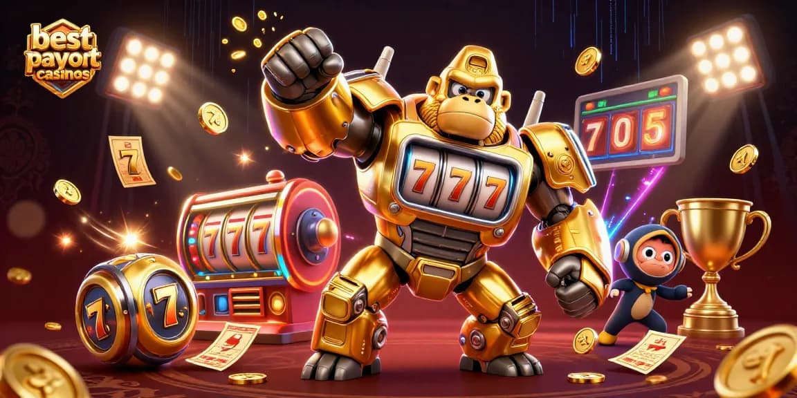 Experience the best payout casinos with an exciting golden gorilla mech and dynamic slot elements.