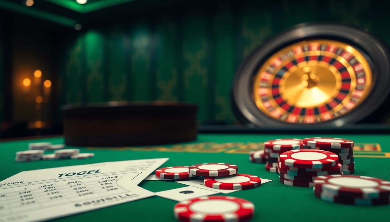 Pengalaman taruhan togel online yang menarik dengan kartu yang elegan, slip taruhan, dan antarmuka kasino modern