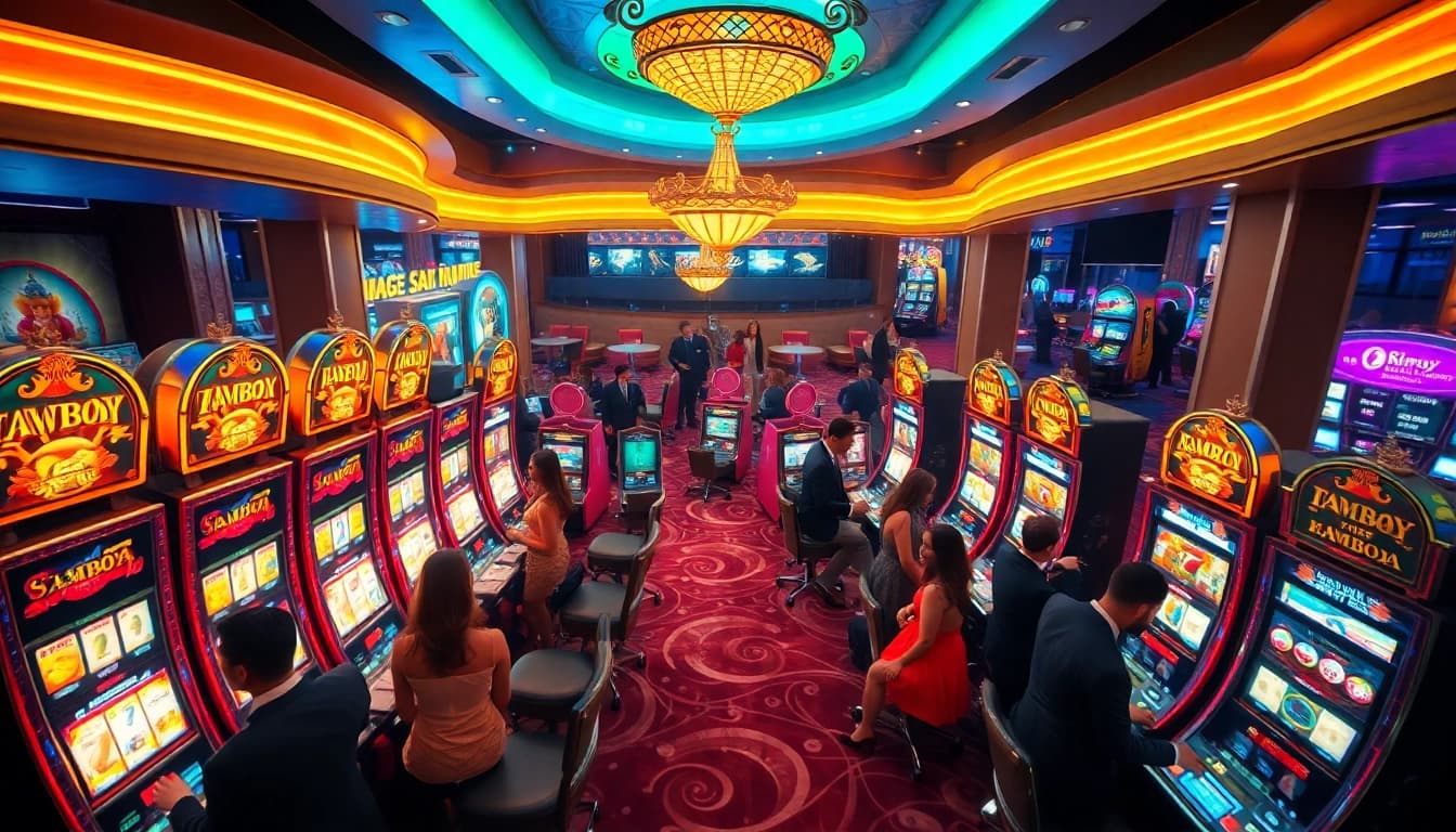Experience the excitement of the slot server kamboja in a luxurious casino atmosphere filled with vibrant slot machines.