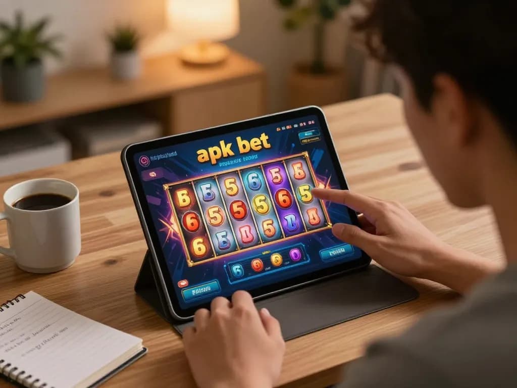 Engaging online gaming scene featuring apk slot bet 50 perak deposit 5000 on a tablet in a cozy home setting.