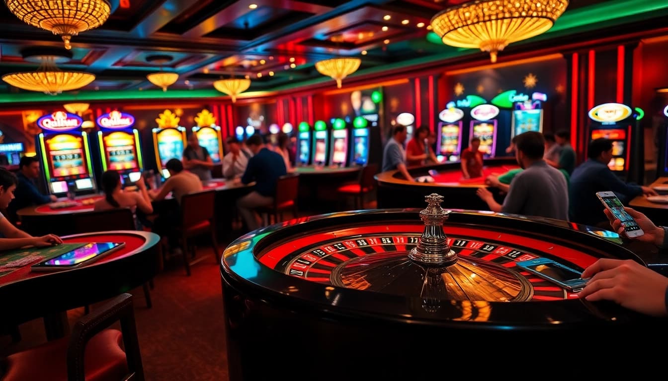 Experience thrilling bets at https://mm88.directory/ with players around a roulette wheel under warm casino lights.