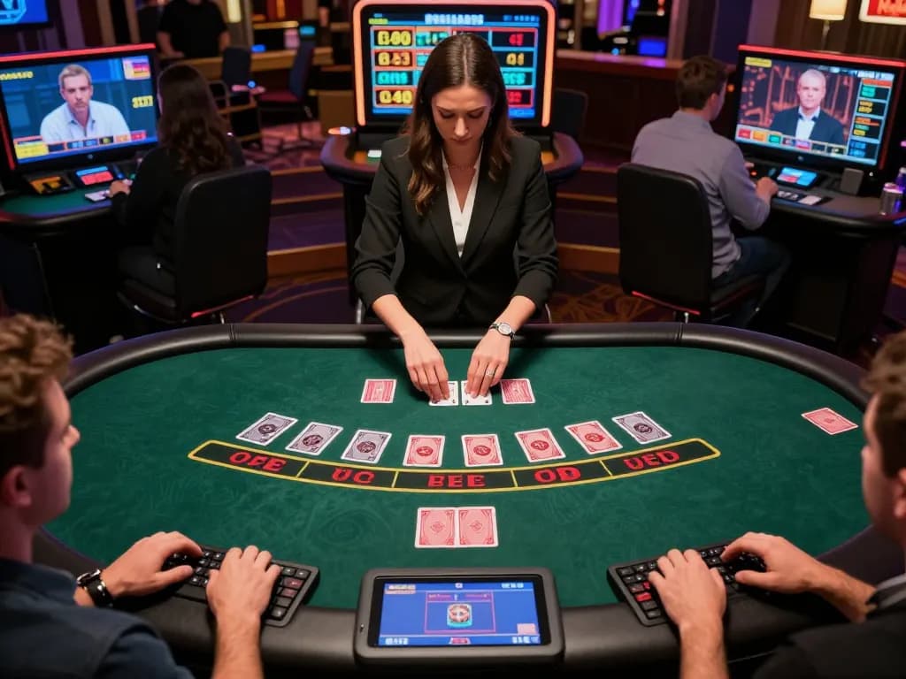 Players engaging in an exciting s666 online blackjack game with a live dealer.