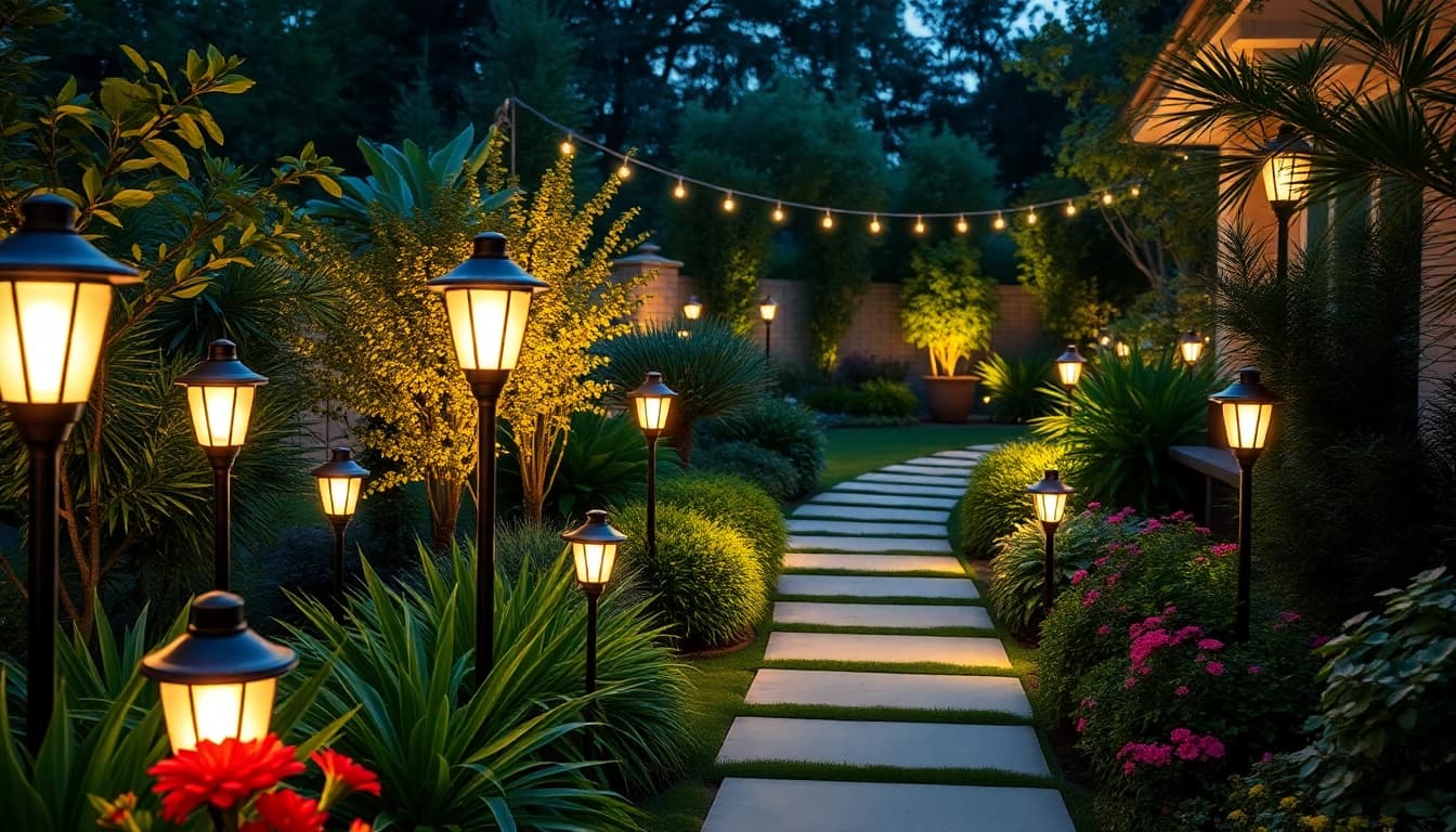Tuinverlichting verlicht een prachtig aangelegde tuin met sfeervolle LED-lampen.