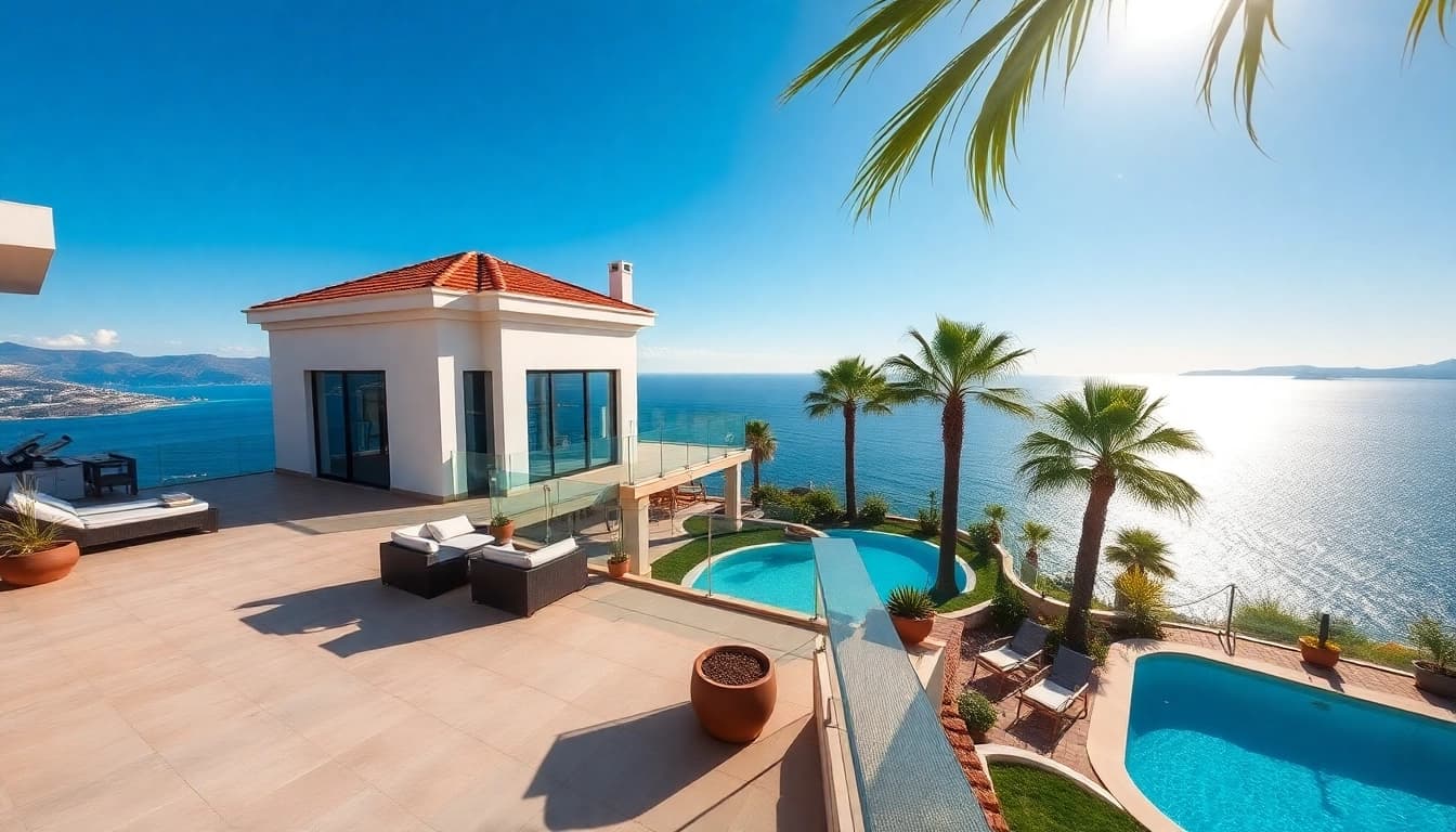 Explore beautiful property in turkey alanya showcasing a luxurious villa by the Mediterranean Sea.