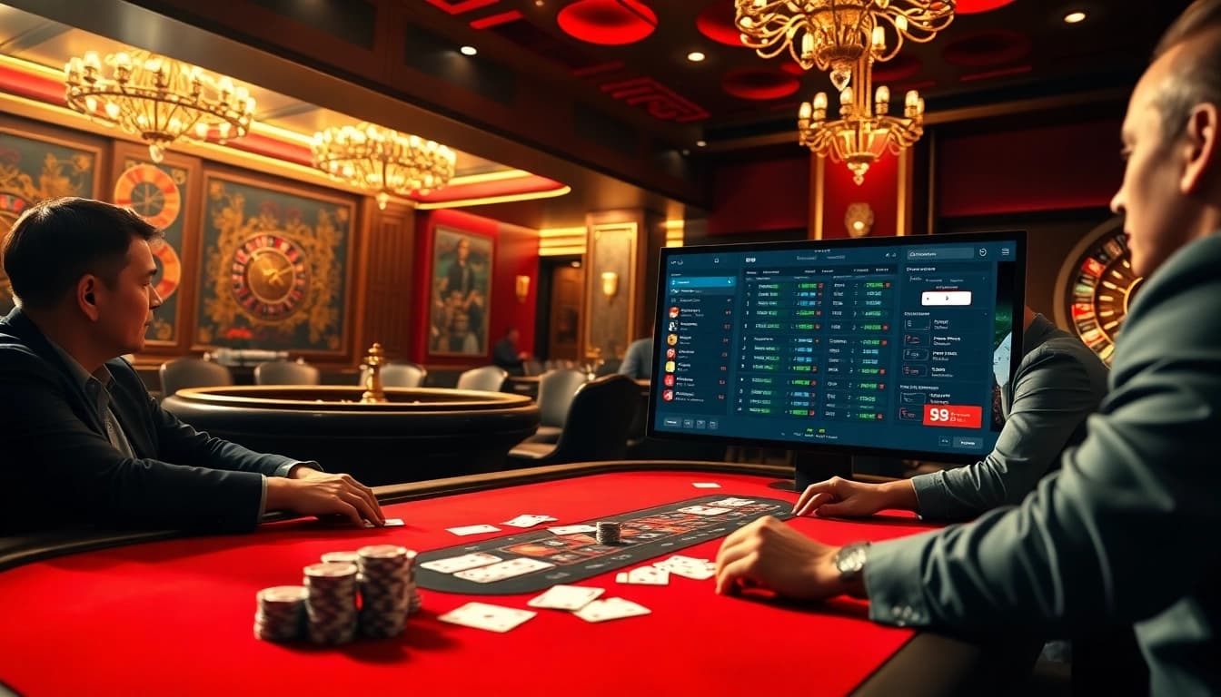 Experience the excitement of f168info.com with players at a luxurious poker table.