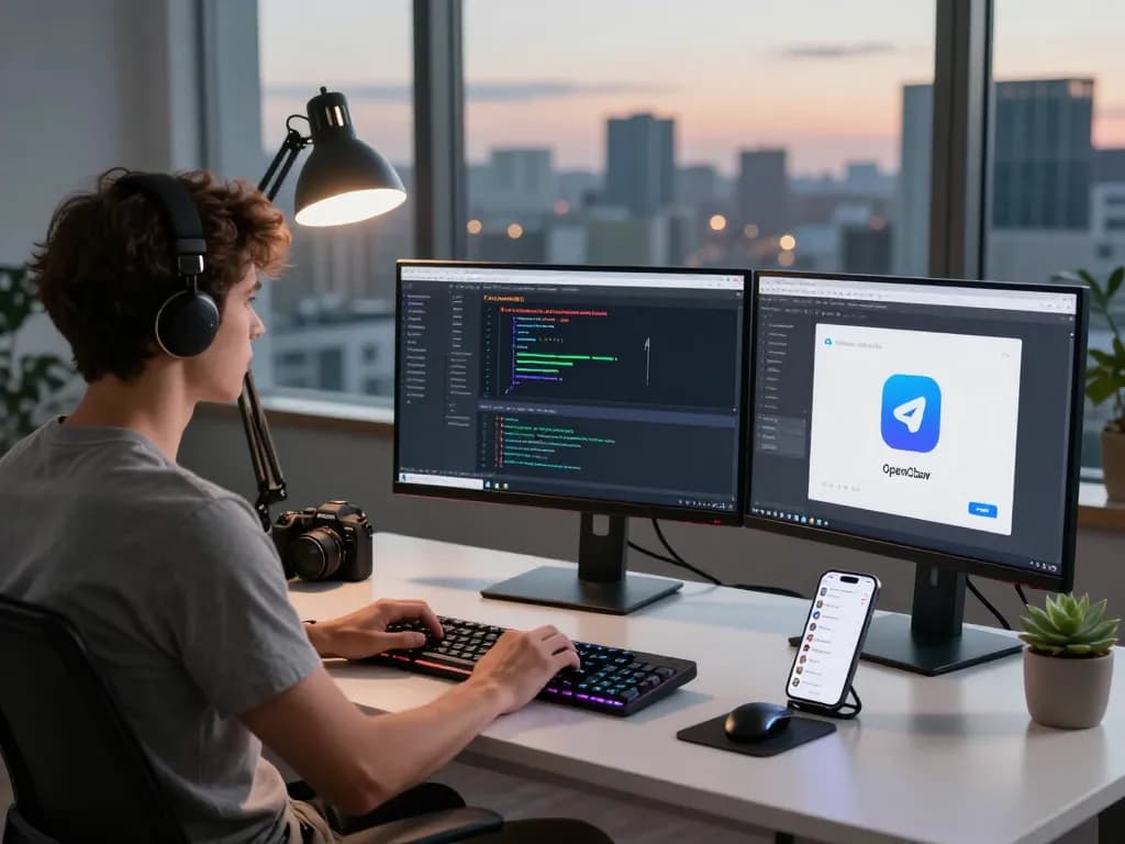 Developer utilizing OpenClaw AI assistant in a modern workspace.