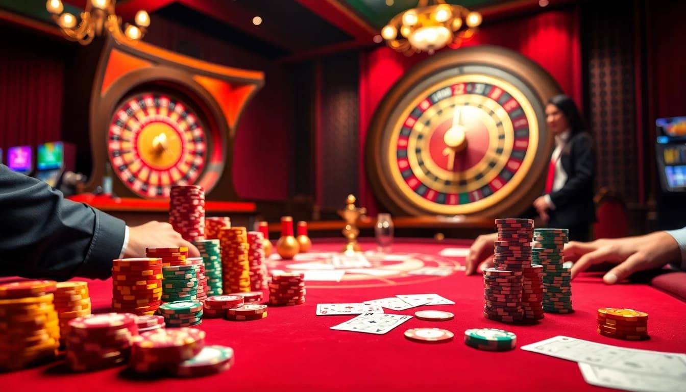 Experience the thrill of LUCK8 casino gaming with vibrant poker action and luxurious elements.