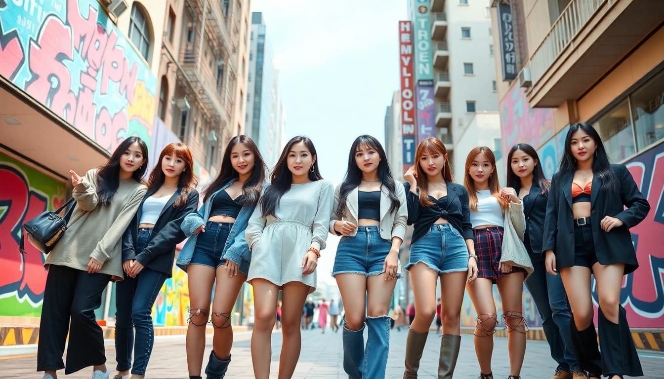 Engaging image of the blackpink members showcasing their unique styles in a vibrant urban setting.