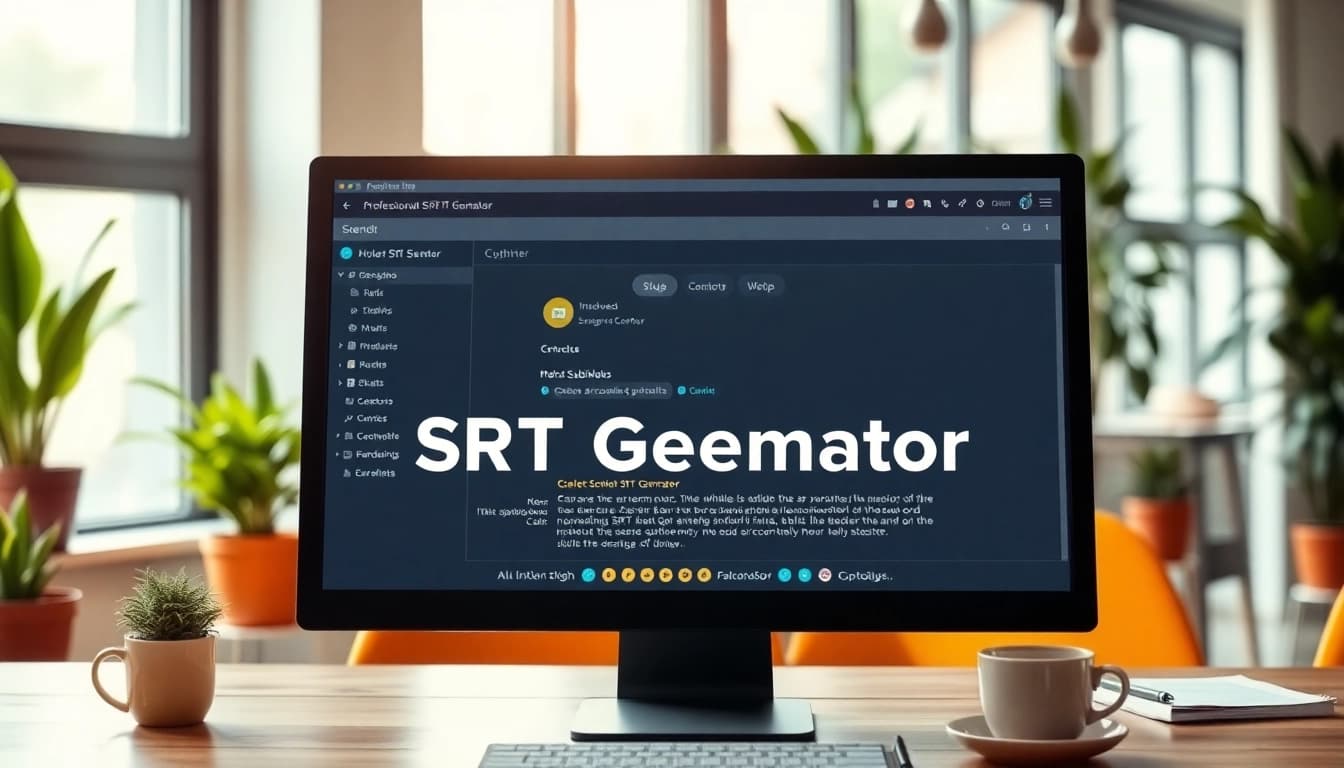 SRT Generator interface displayed on a computer screen in a bright office setting.