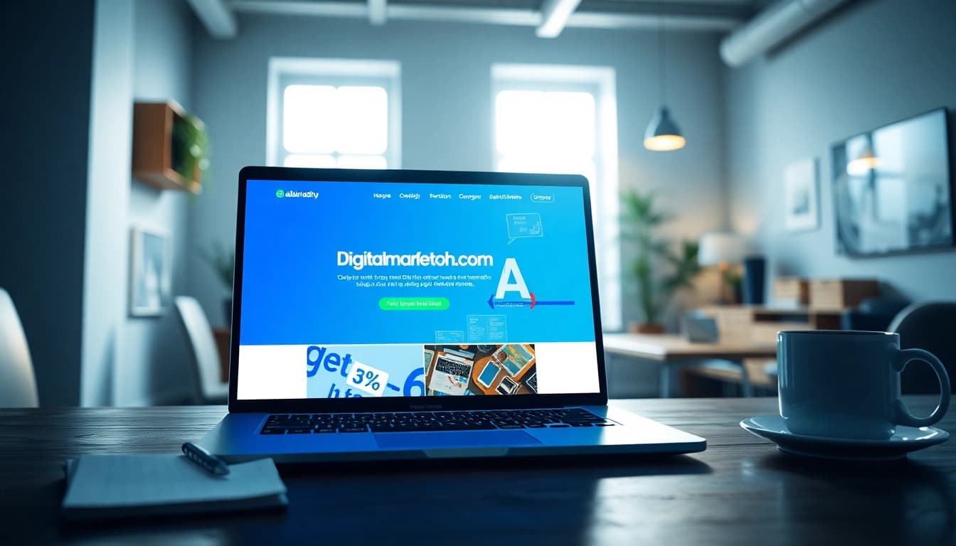 Showcasing the homepage of https://albmaftoh.com on a sleek laptop in a modern workspace.