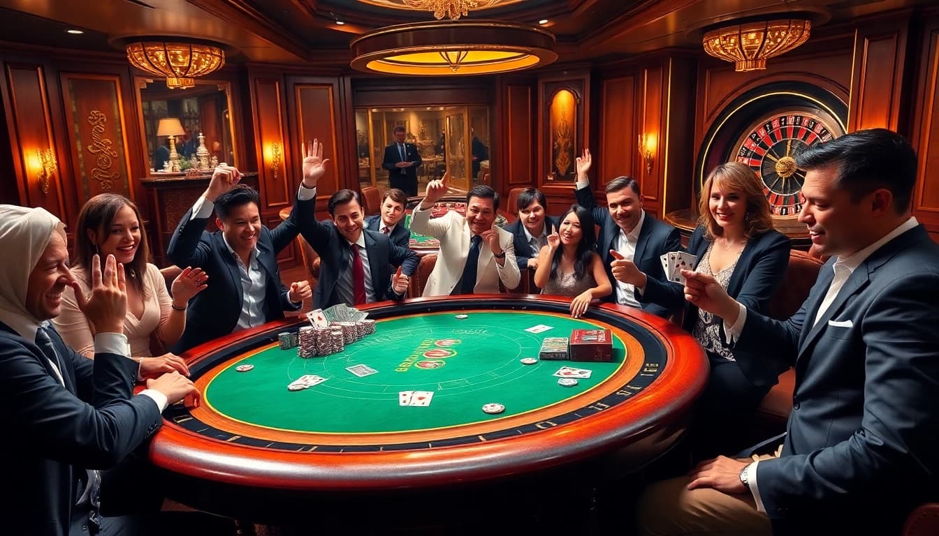 Thrilling S8 poker action with excited players and vibrant casino elements.