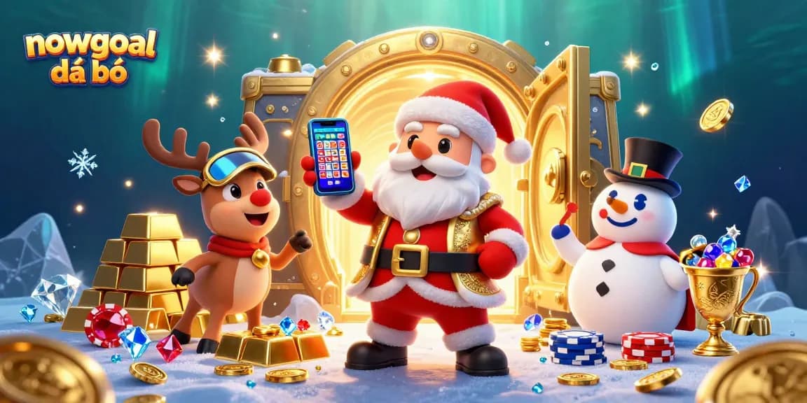 Experience the excitement of nowgoal đá bóng with Santa and friends as they celebrate in a vibrant casino scene.