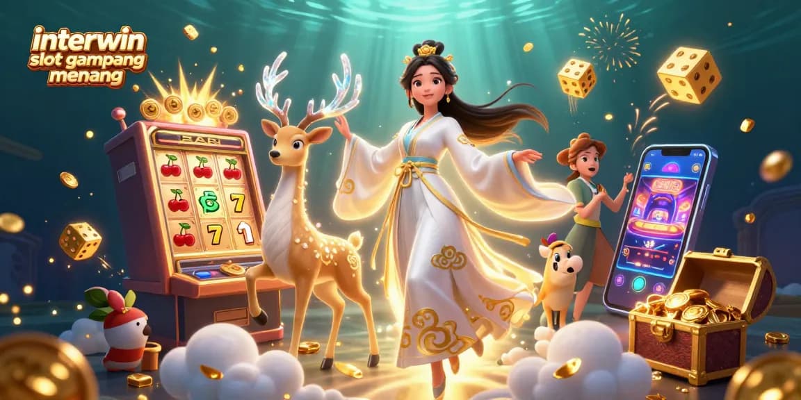 Engage with interwin slot gampang menang through a vibrant 3D illustration of a winning casino atmosphere, featuring exciting game elements.