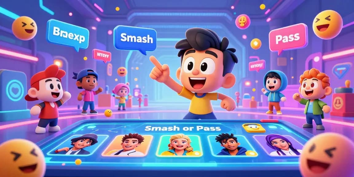 Interactive gaming scene showcasing smash or pass engaging players with AI-generated celebrities