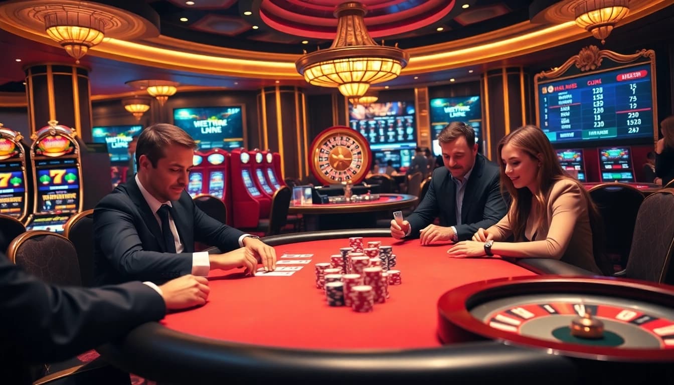 Engage with the excitement of jeetbuzz live net at a luxurious poker table in a vibrant casino.