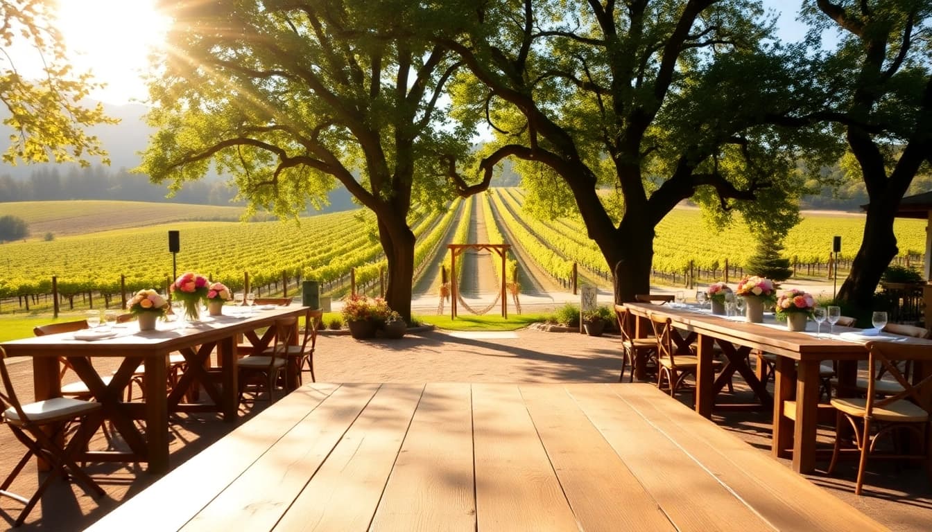 Stunning northern california wedding venues showcasing an outdoor setup among vineyards, perfect for ceremonies.
