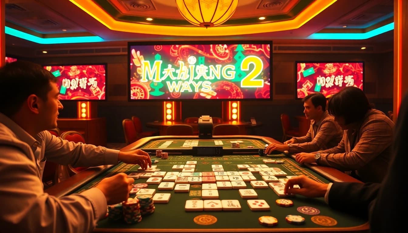 Players enjoying Mahjong Ways 2 during an exciting casino game night, showcasing the vibrant atmosphere of friendly competition.
