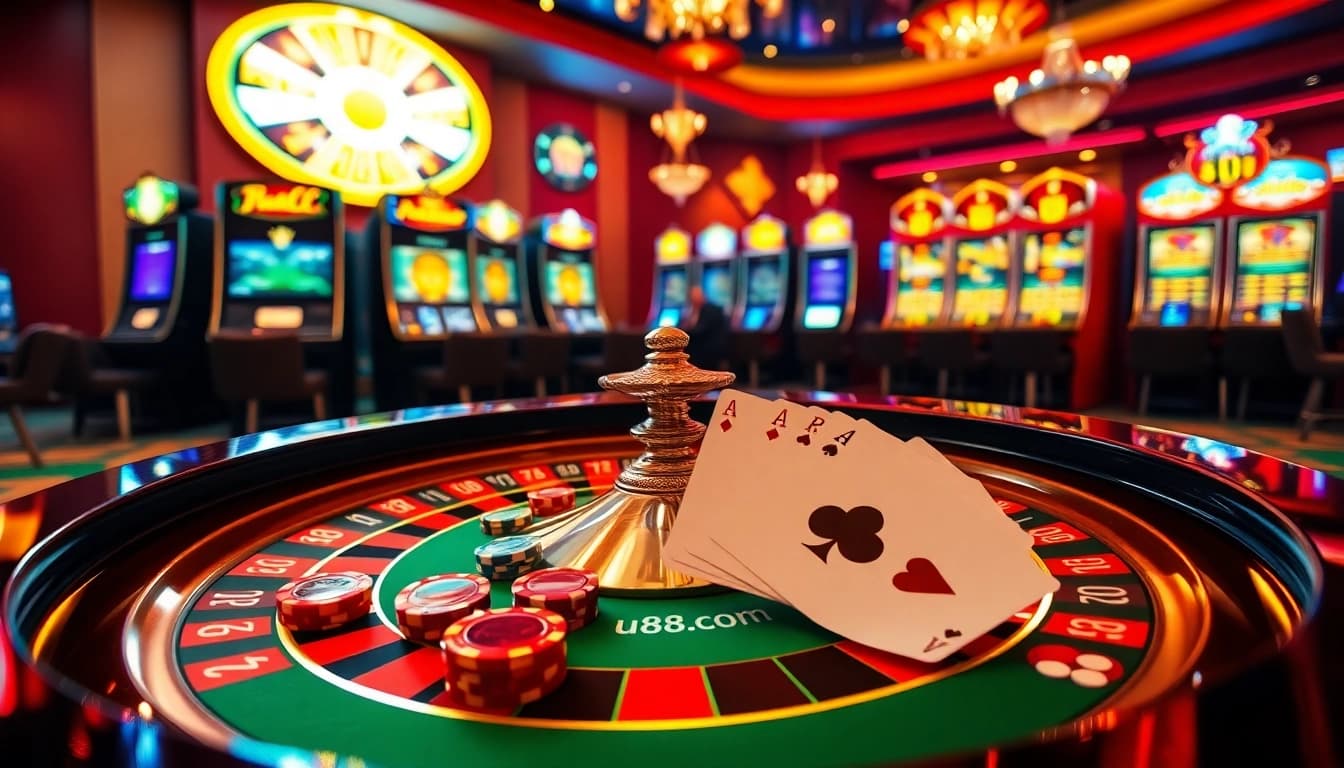 Experience thrilling online gaming at u888.com with captivating casino elements and vibrant colors.