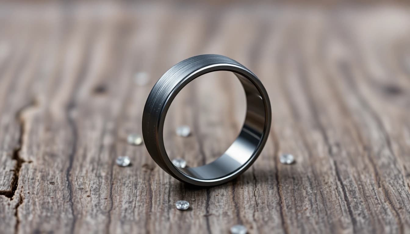 Showcase Gunmetal Wedding Bands for Men featuring a brushed matte finish and polished edges.