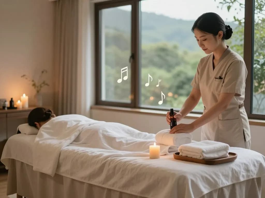 마포스웨디시 spa massage setup with calming ambiance and essential oils