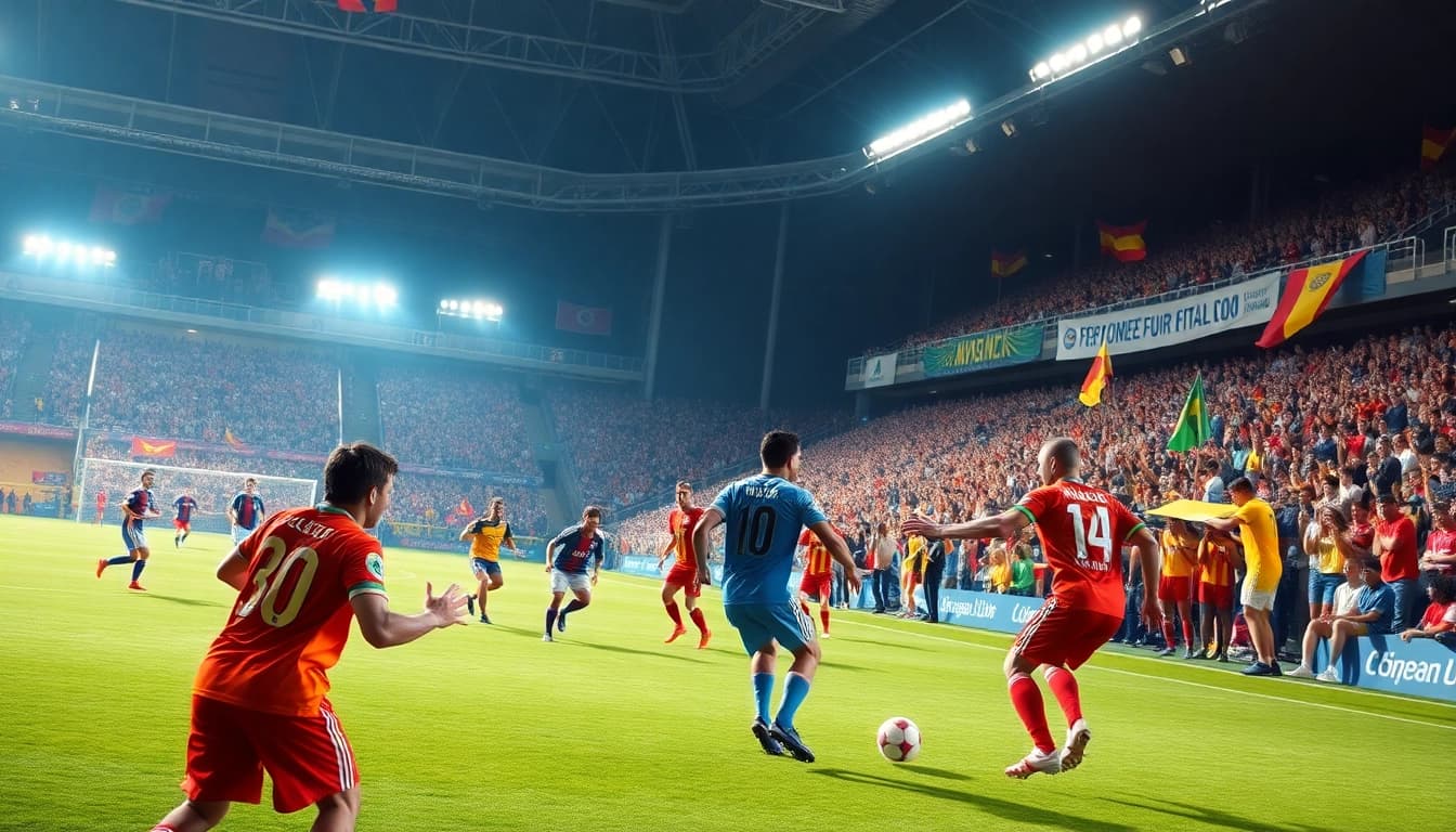 해외축구중계에서 열정적인 축구 경기를 시청하는 모습입니다.