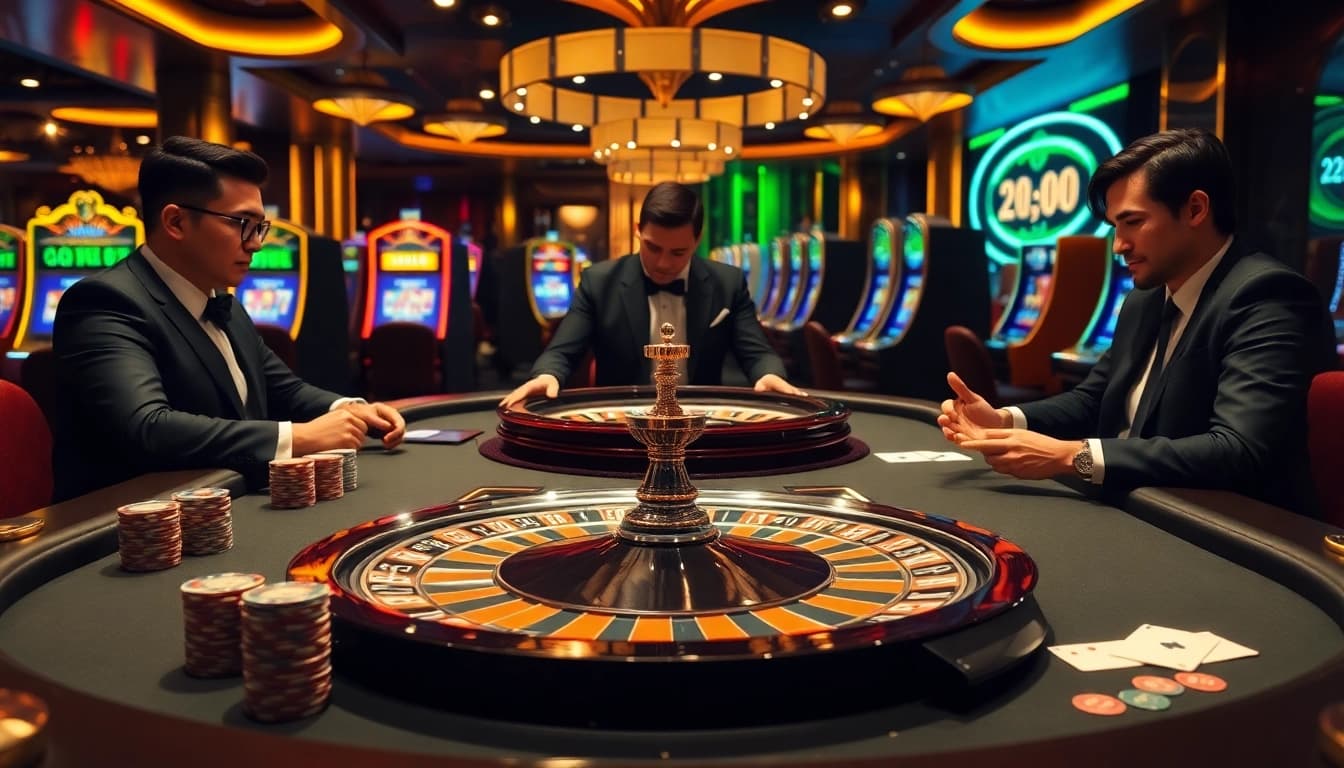 Experience thrilling online gambling at https://32win.football/ with vibrant casino scenes and engaged players.