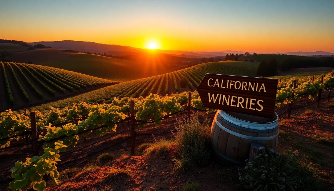 Discover stunning landscapes highlighting the best California wineries with lush vineyards and sunset ambiance.